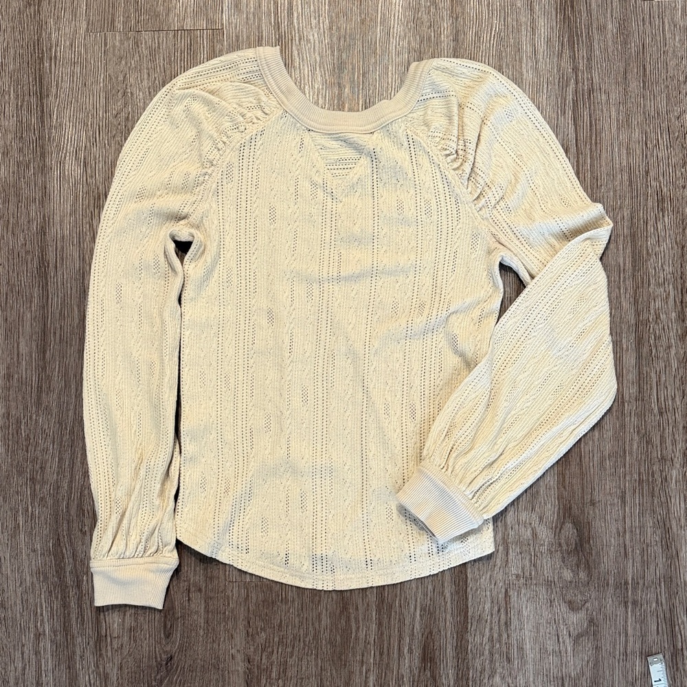 Free People Cream Openwork Knit Long Sleeve Top